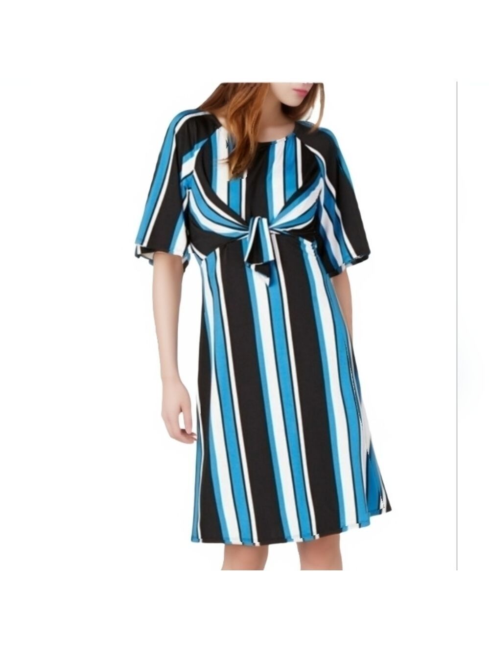 NY COLLECTION SIZE L LARGE PETITE STRIPES DRESS SPRING SUMMER MIDI